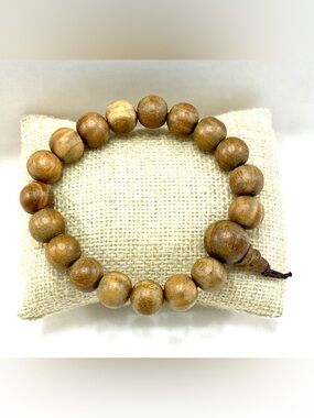 Vintage Natural Wooden Bead Mala Bracelet, Textured Meditation Prayer Cuff